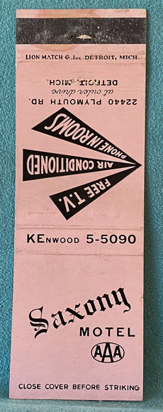 Royal Budget Inn (Saxony Motel) - Matchbook Cover Saxony Motel Detroit Michigan C91 Ebay(1) (newer photo)